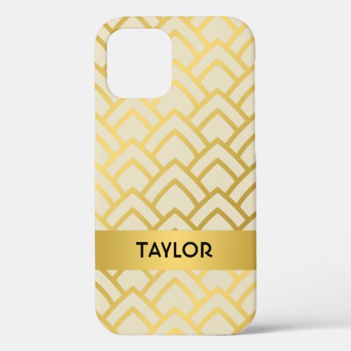 Gold Ivory Art Deco Geometric Pattern Personalize iPhone 12 Case
