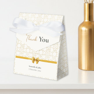 Gold & Ivory Art Deco Pattern with Bow Wedding Favor Boxes