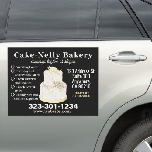 Gold + Ivory Bakery Cake Magnetic Black Car Sign