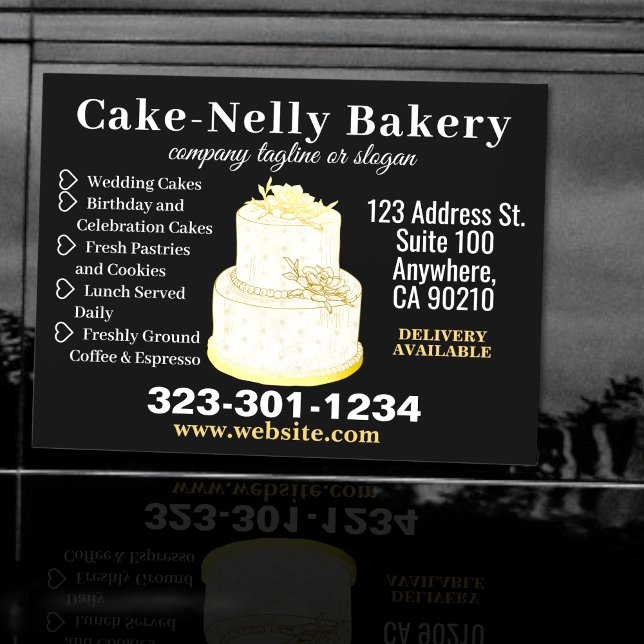 Gold + Ivory Bakery Cake Magnetic Black Car Sign (Creator Uploaded)
