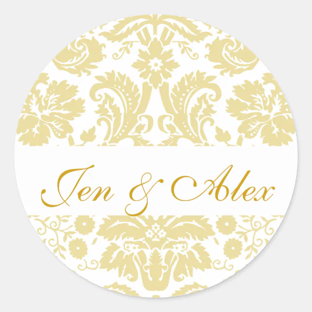 Gold Ivory Bride Groom Damask Wedding Seal Sticker Zazzle