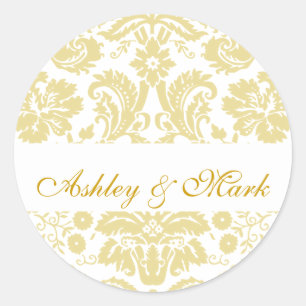 Gold Ivory Bride Groom Damask Wedding Sticker