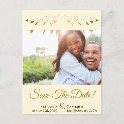 Gold  Ivory Cream Wedding Save the Date Photo Announcement Postcard