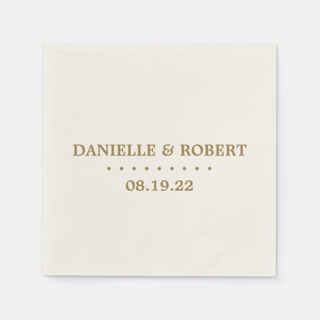 Gold | Ivory Custom Wedding Monogram Paper Napkin (Front)