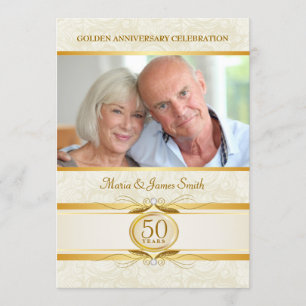 Gold & Ivory Damask 50th Anniversary Invitations