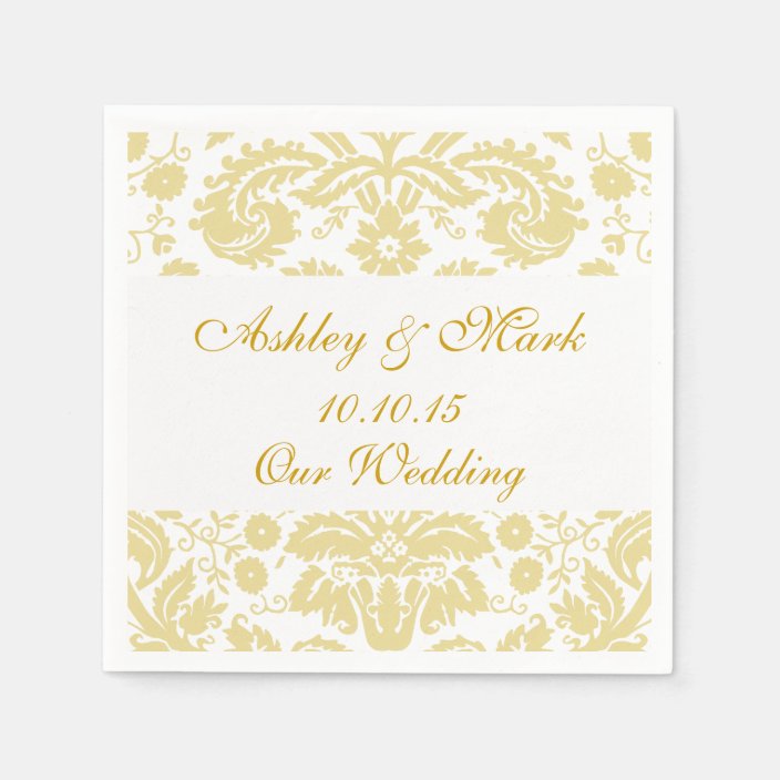 Gold Ivory Damask Wedding Paper Napkins