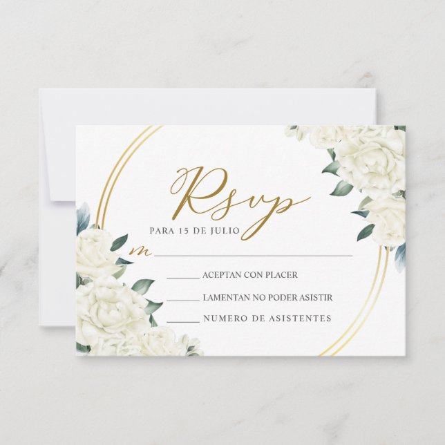 Gold Ivory Floral Nuestra Boda Wedding RSVP Invitation (Front)