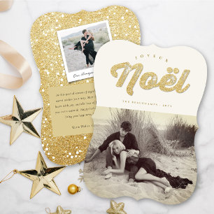 Gold & Ivory Joyeux Noel Stylish Christmas Photo Holiday Card