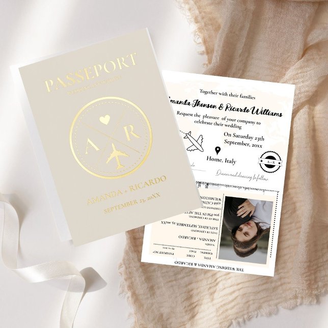 Gold & Ivory Passport  Wedding Invitation (Creator Uploaded)