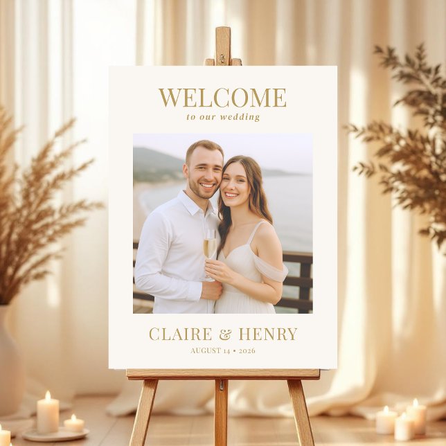 Gold Ivory Romantic Wedding Photo Welcome Sign (Creator Uploaded)