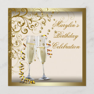 Gold Ivory Womans Elegant Gold Cream Birthday Invitation