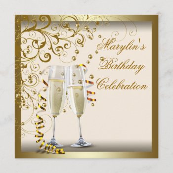 Gold Ivory Womans Elegant Gold Cream Birthday Invitation by Champagne_N_Caviar at Zazzle
