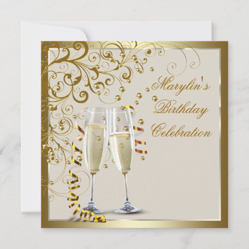 Gold Ivory Womans Elegant Gold Cream Birthday Announcement