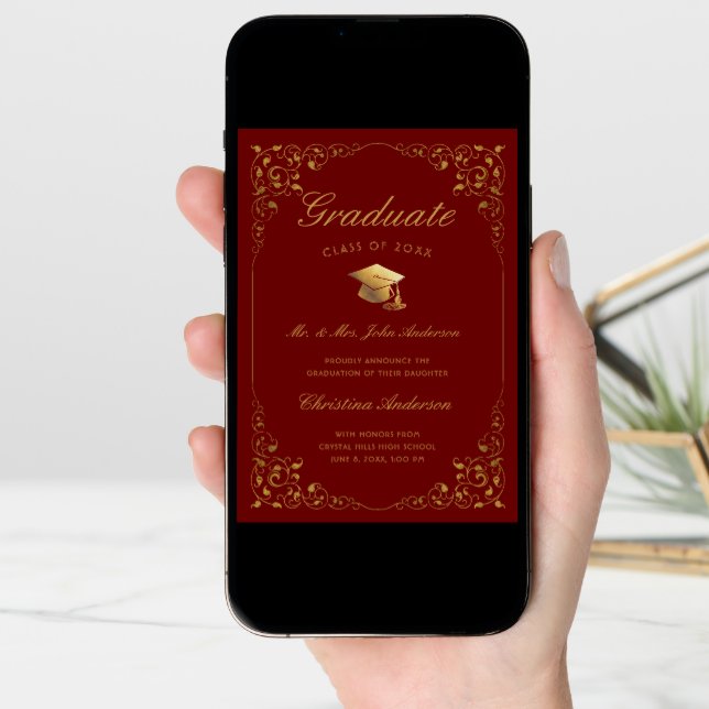 Gold Ivy Cap Script From Parents Maroon Graduation Announcement (Front Digital)