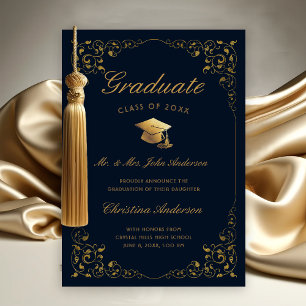 Gold Ivy Cap Script From Parents Navy Graduation Announcement