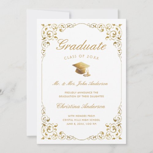 Gold Ivy Cap Script From Parents White Graduation  Announcement