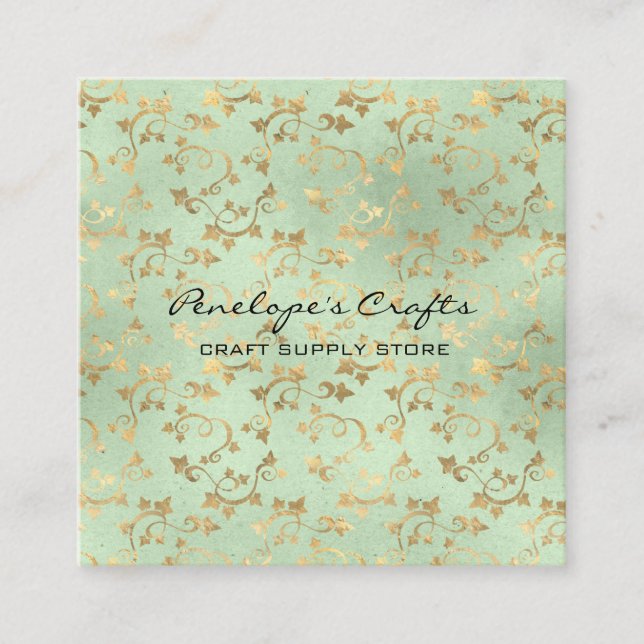 Gold Ivy Print Square Business Card (Front)