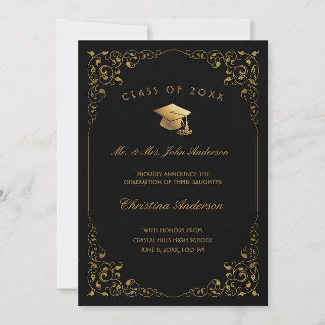 Gold Ivy Script From Parents Black Graduation Announcement (Front)