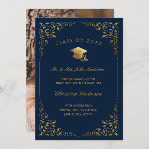 Gold Ivy Script From Parents Photo Navy Graduation Announcement