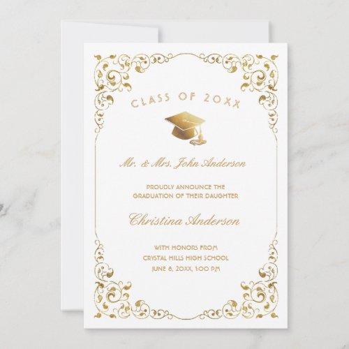 Gold Ivy Script From Parents White Graduation Announcement