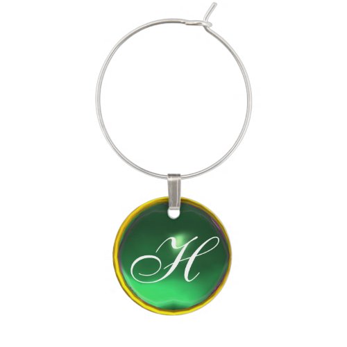 GOLD JADE GREEN GEMSTONE MONOGRAM WINE GLASS CHARM