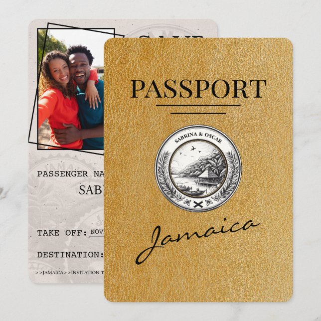 Gold Jamaica Passport Save The Date (Front/Back)
