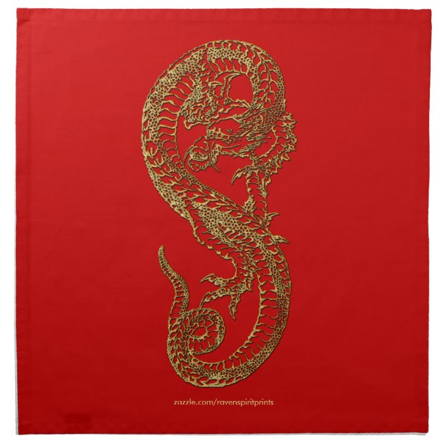 Gold Japanese Dragon by Hokusai Cocktail Napkins (Front)