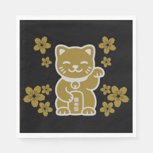 Gold Japanese Maneki-neko Napkins
