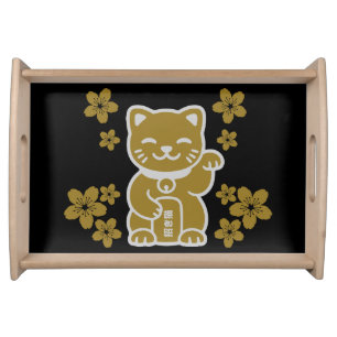 Gold Japanese Maneki-neko Serving Tray