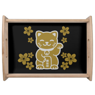 Gold Japanese Maneki-neko Serving Tray