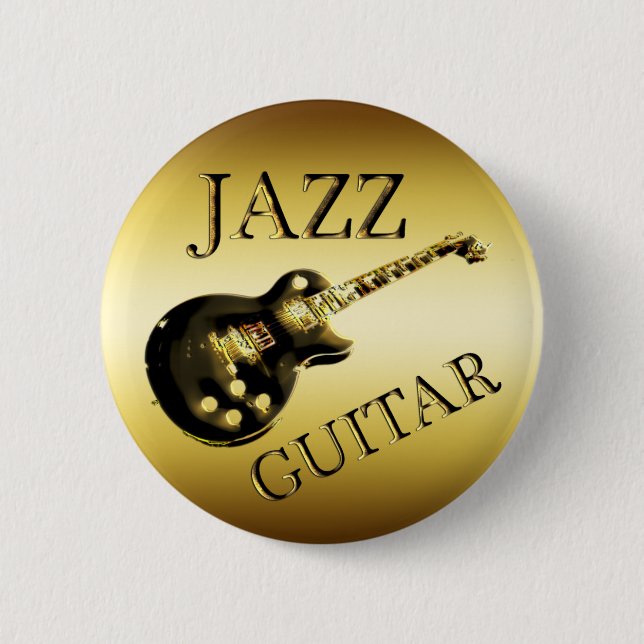 GOLD JAZZ GUITAR PINBACK BUTTON (Front)