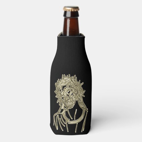 Gold Jesus looking up to god glimmering brightly Bottle Cooler