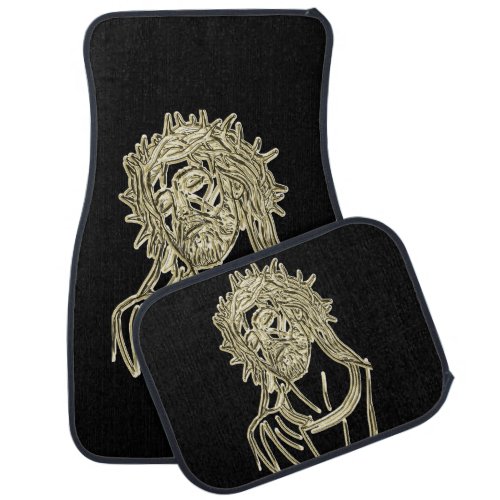 Gold Jesus looking up to god glimmering brightly Car Mat