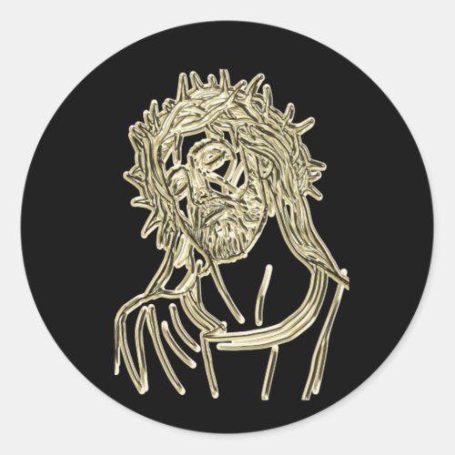 Gold Jesus looking up to god glimmering brightly Classic Round Sticker