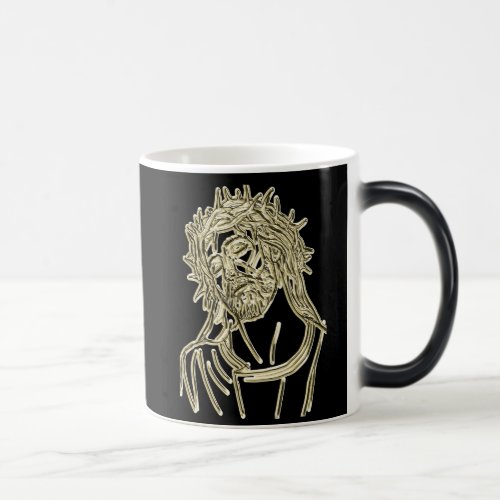 Gold Jesus looking up to god glimmering brightly Magic Mug