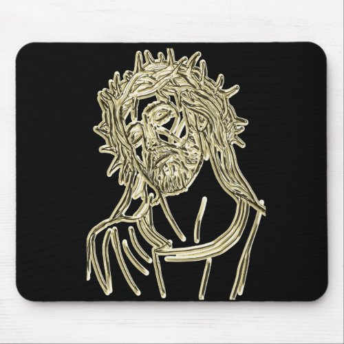 Gold Jesus looking up to god glimmering brightly Mouse Pad