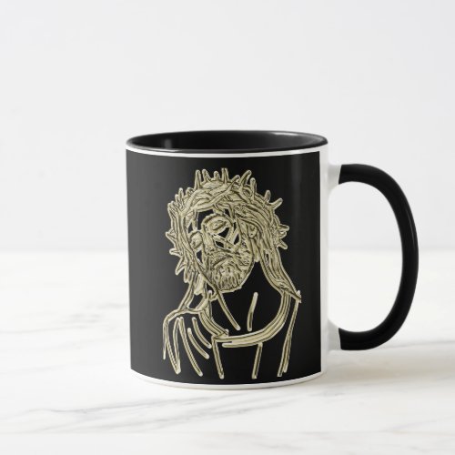 Gold Jesus looking up to god glimmering brightly Mug