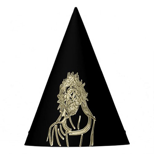 Gold Jesus looking up to god glimmering brightly Party Hat