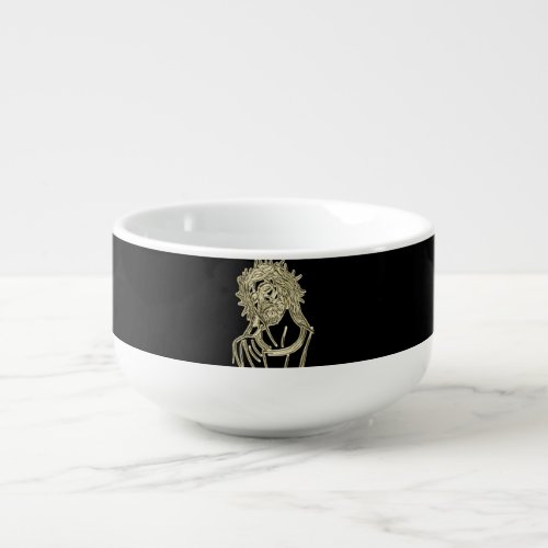 Gold Jesus looking up to god glimmering brightly Soup Mug