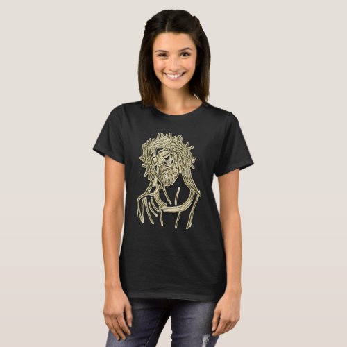 Gold Jesus looking up to god glimmering brightly T_Shirt