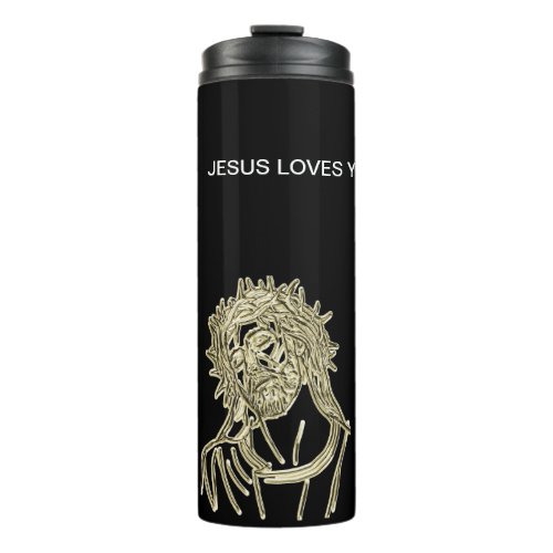 Gold Jesus looking up to god glimmering brightly Thermal Tumbler