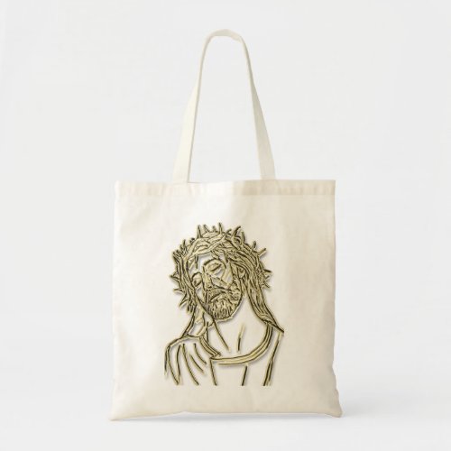 Gold Jesus looking up to god glimmering brightly Tote Bag