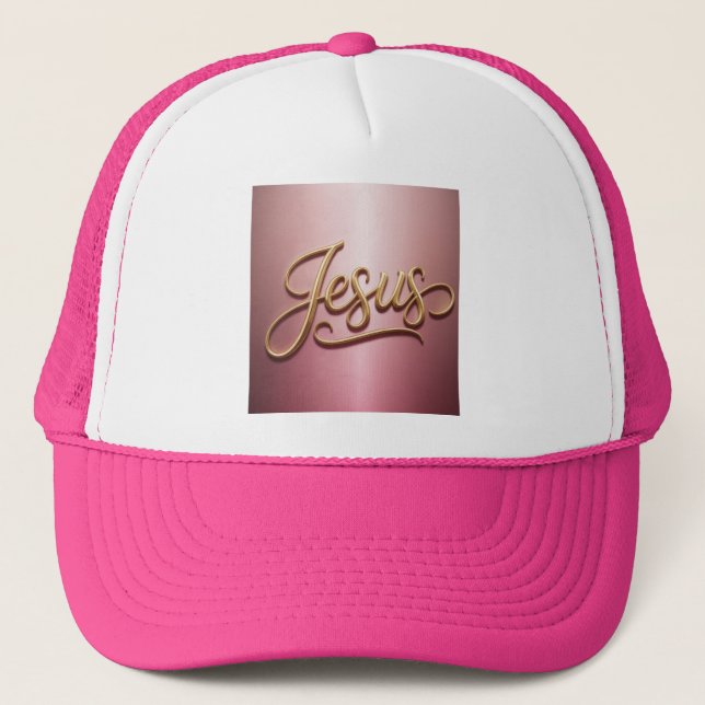Gold Jesus Script Pink  Trucker Hat (Front)