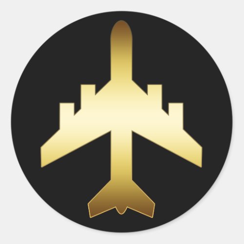 GOLD JET AIRPLANE CLASSIC ROUND STICKER