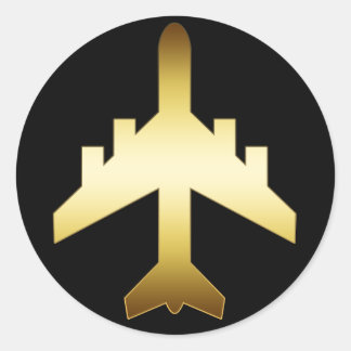 GOLD JET AIRPLANE CLASSIC ROUND STICKER