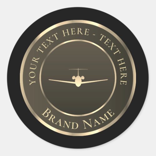 Gold Jet Airplane Logo Classic Round Sticker