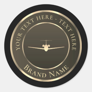 Gold Jet Airplane Logo Classic Round Sticker