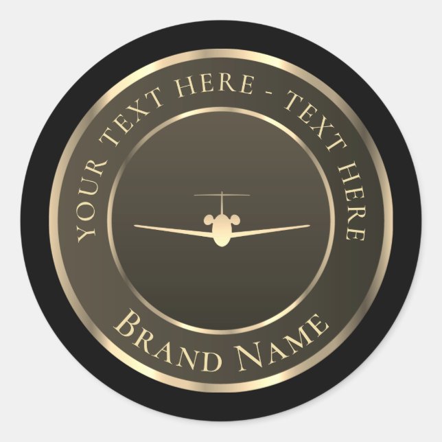 Gold Jet Airplane Logo Classic Round Sticker (Front)
