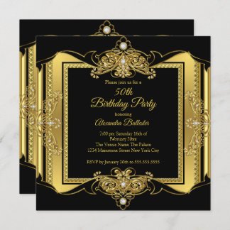 Gold Jewel Black Elegant Birthday Party Photo Invitation