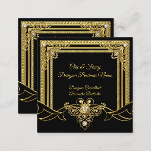 Gold Jewel Black Elegant Designer Square Business Card